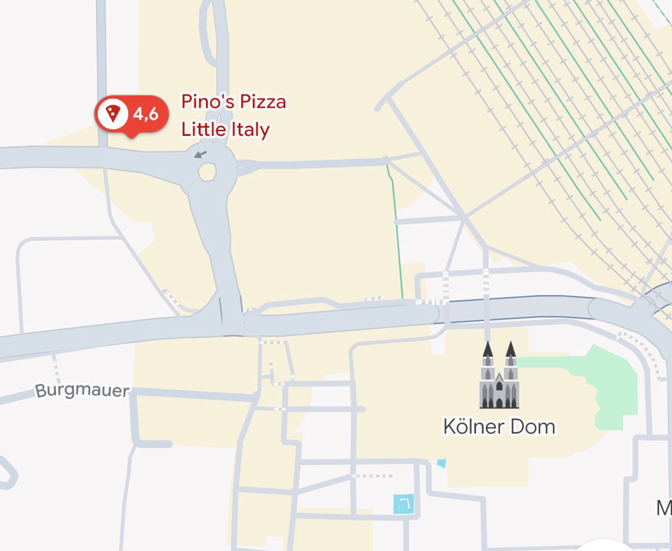 Standortkarte von Pino's Pizza Little Italy in der Nähe des Kölner Doms